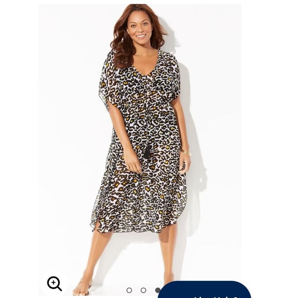 Swimsuits for All Ariana V-neck Leopard Print Swim Cover Up Caftan Size 22/24